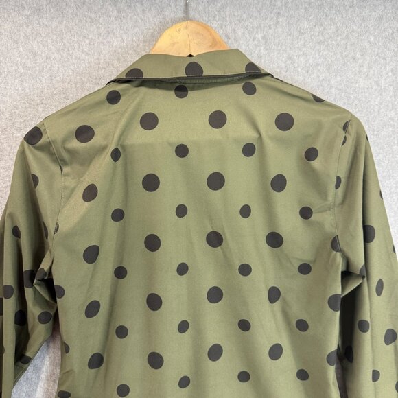 Dover Saddlery Button Front Riding Shirt Olive Green Polka Dot Equestrian Small - Picture 9 of 13